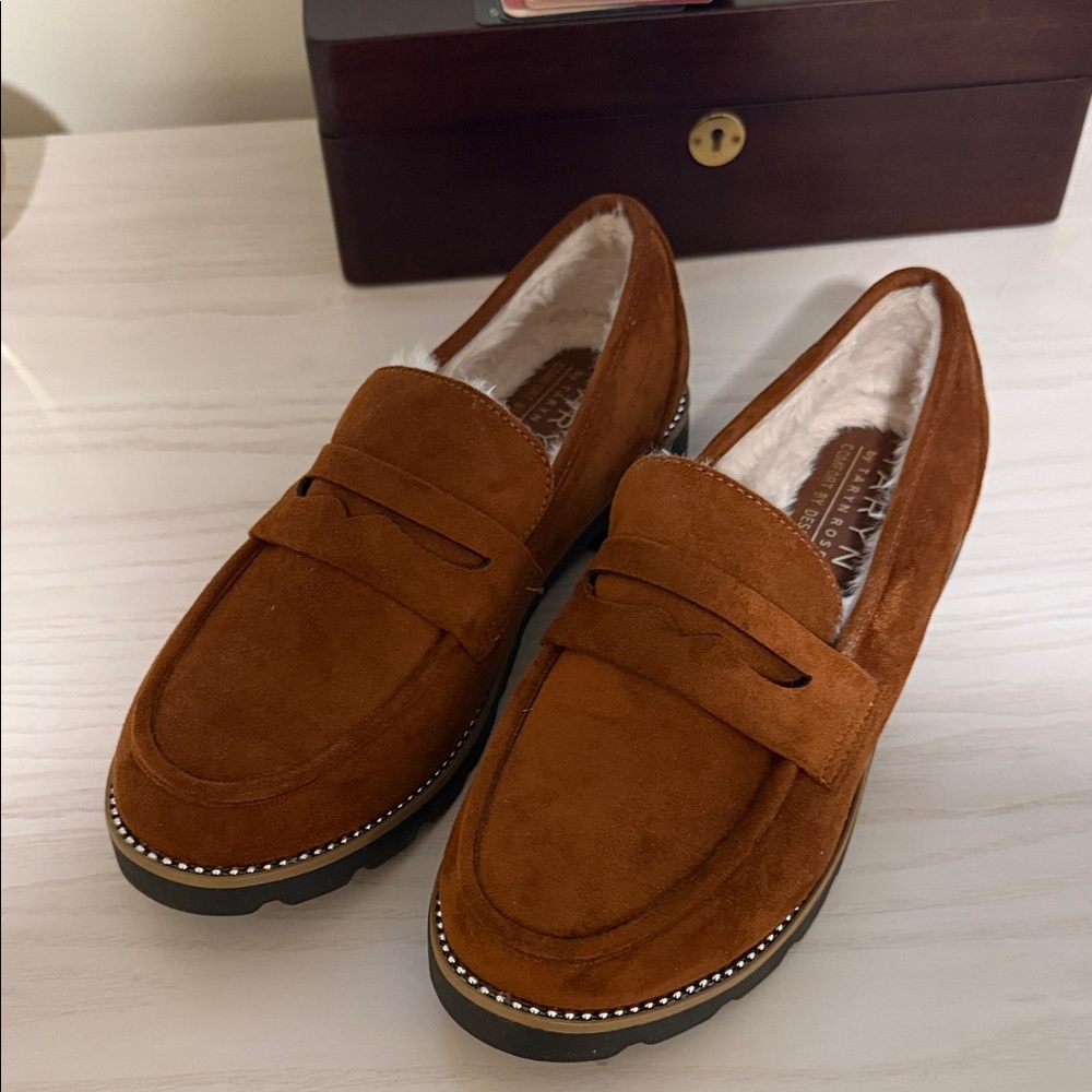 Brown Suede Loafers with fur lining size 9